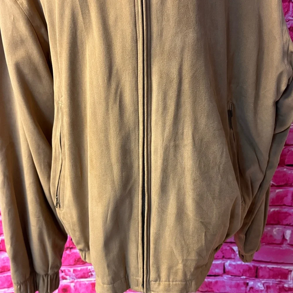Weatherproof Mens Size‎ Large Bomber Jacket Tan Faux Suede Full Zip
